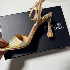Badgley Mischka Iridescent Gold Strappy High Heel Sandals